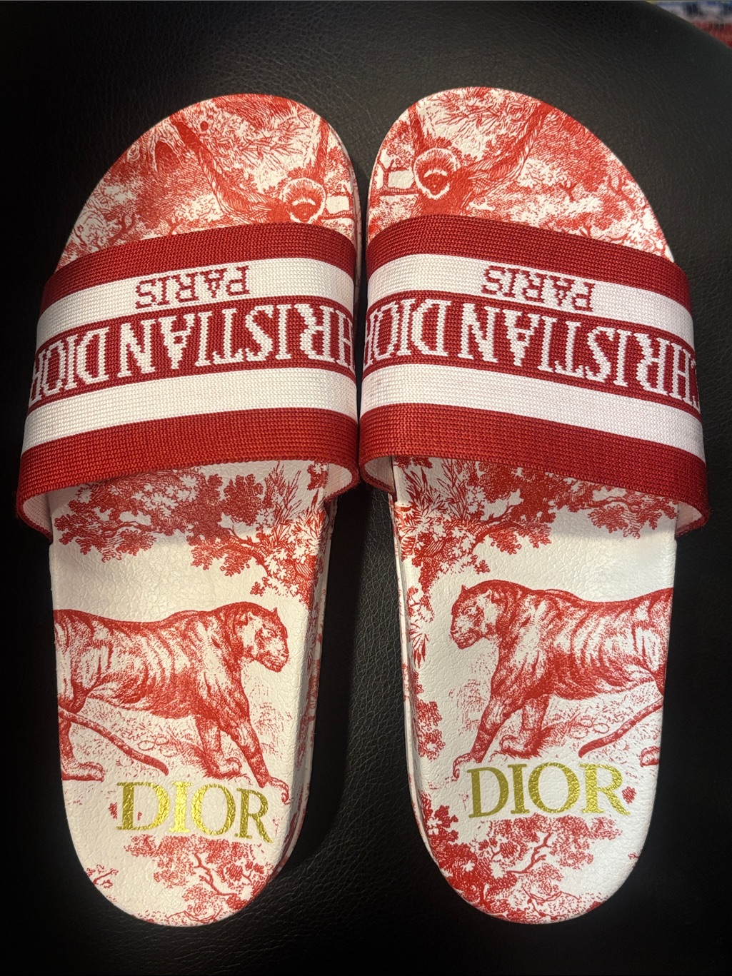 Dior Red & White Printed Slide Sandals - Women's
